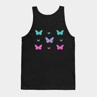 Bright Pink Teal Ombre Faux Glitter Butterflies Tank Top